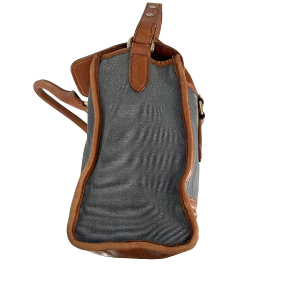 Cole Haan Blue Brown Leather Flap Brooke Tote Crossbody Canvas Spectator - Picture 3 of 16